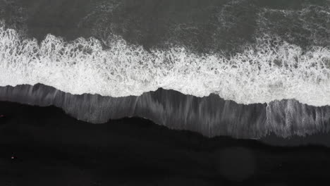 aerial: top down shot of reynisfjara beach big waves