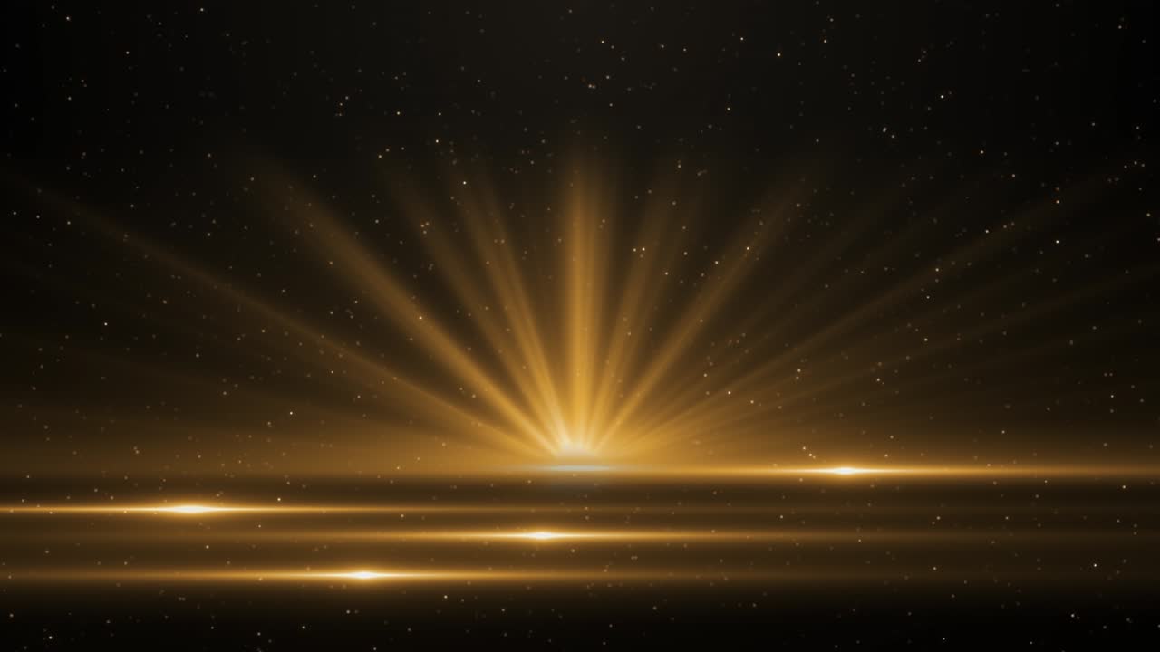 Golden light rays emerge through floating particles creating a magical glow for use of award