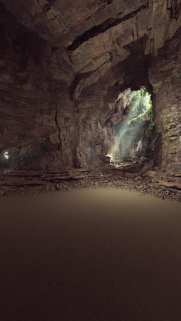 un rayo de sol brillando a través de la entrada de la cueva.