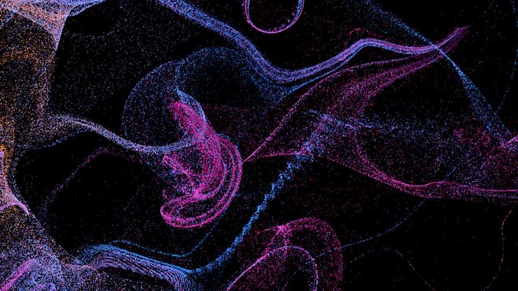 Abstract background with colorful particles in the wind. Digital backdrop