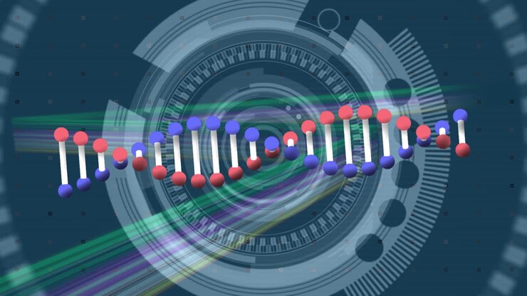 Animation of dna strand over scope scanning and network of connections