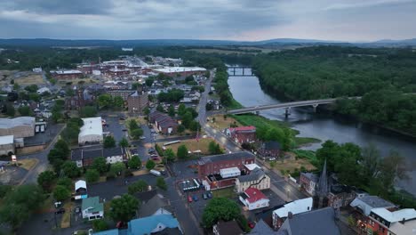 downtown milton, pennsylvania with drone video pulling back wide shot