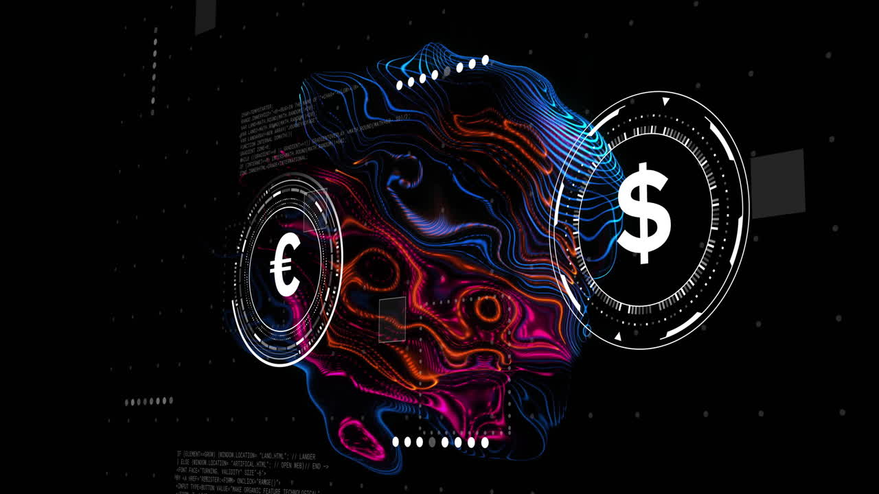 Euro to dollar currency exchange animation over digital abstract background