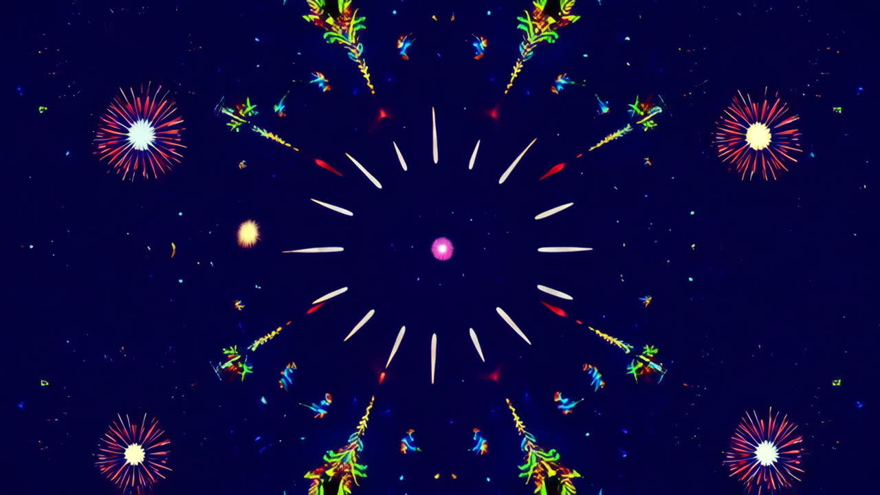 Vibrant Kaleidoscope Fireworks and Psychedelic Light Patterns