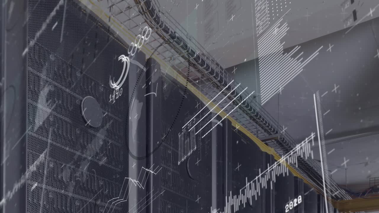 컴퓨터 서버  ⁇ 에 대한 회전 지구와 데이터 처리 인터페이스의 애니메이션