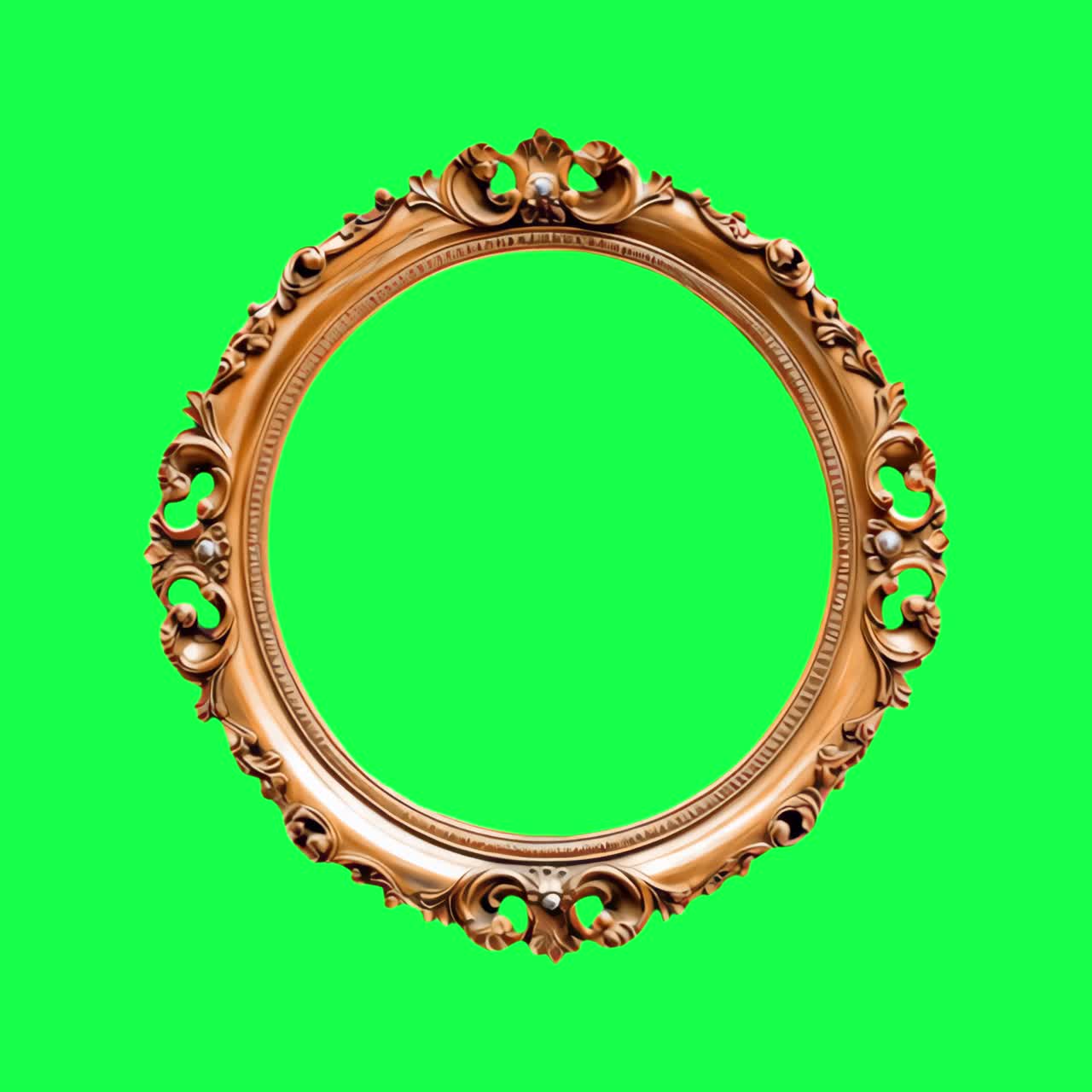Elegant ornate oval frame design animation, transparent 4K video, green screen