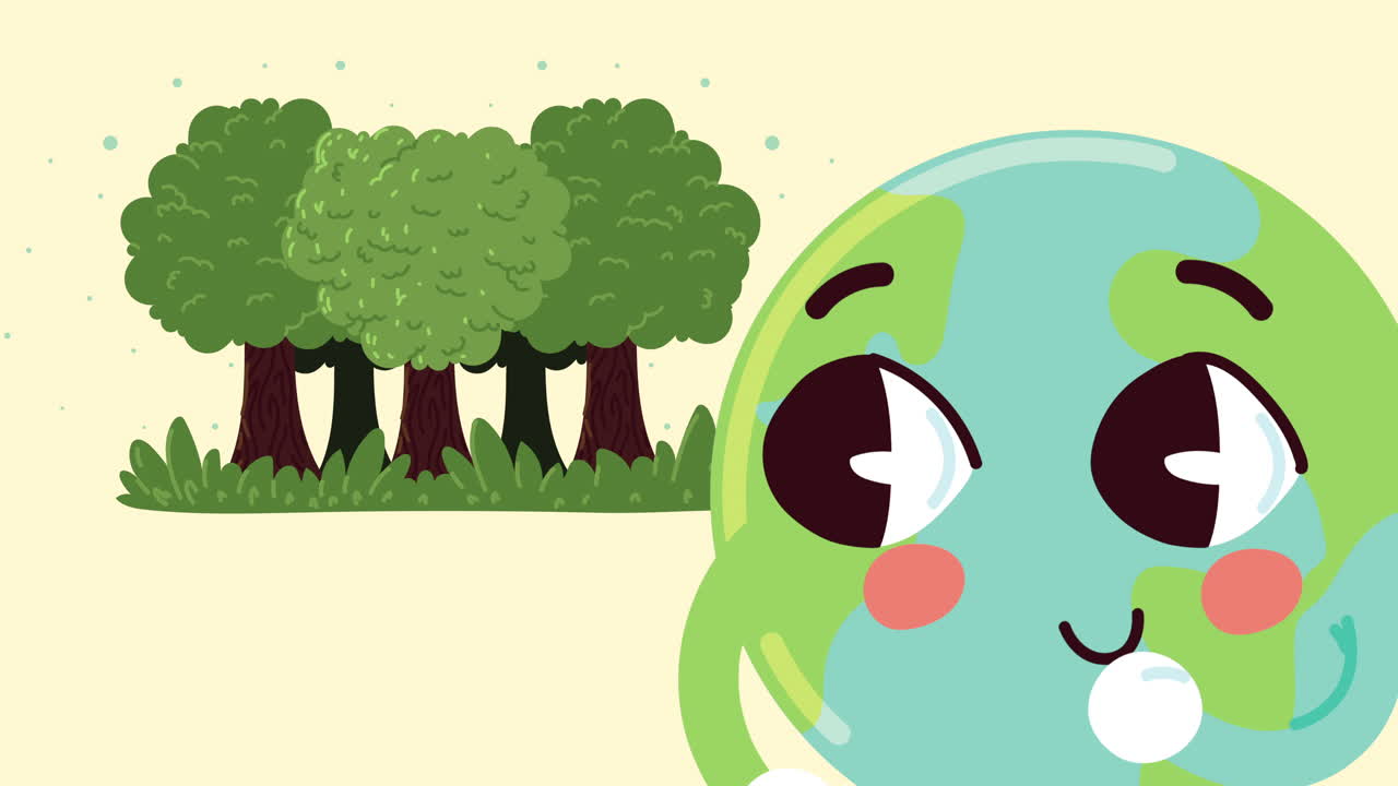 ecology animation with forest and earth character