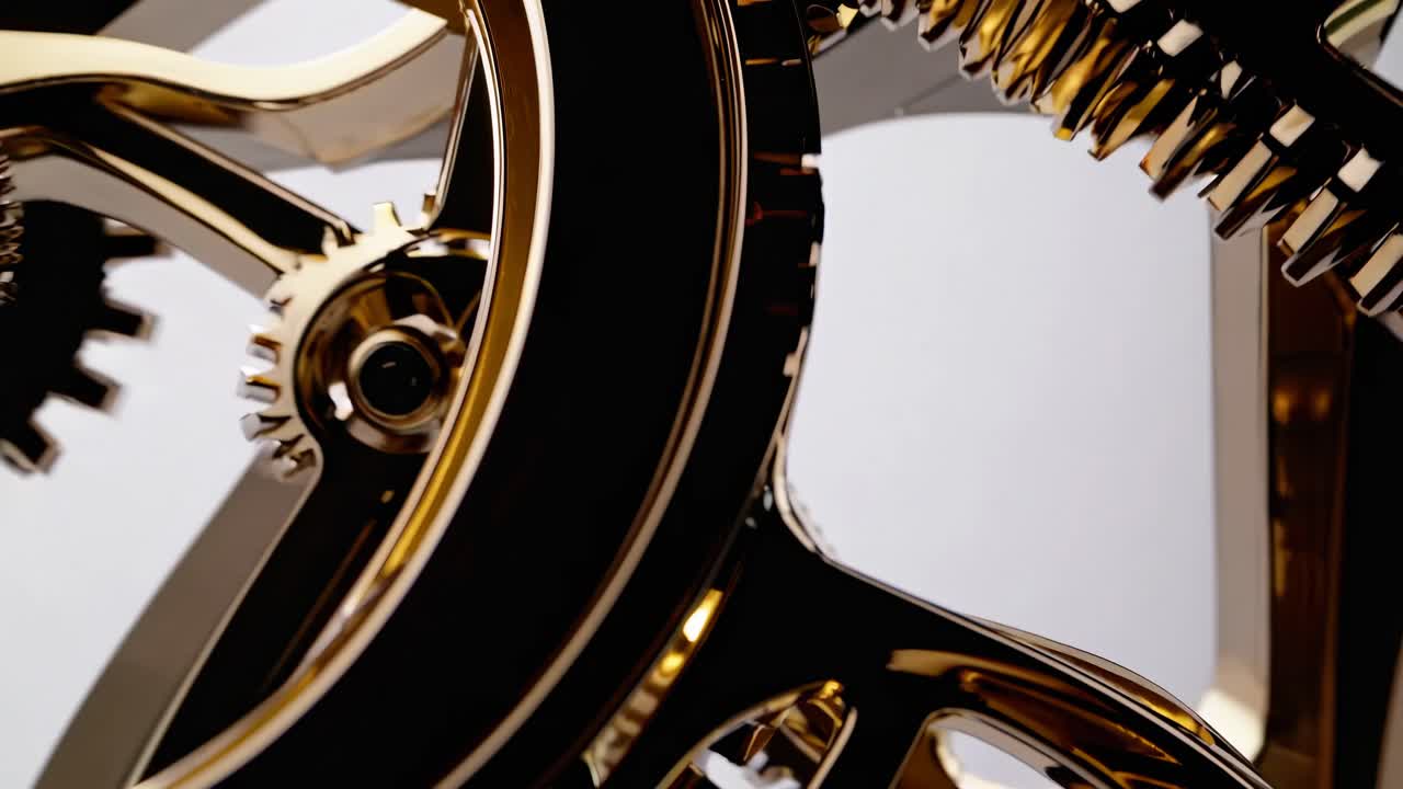 Close-up video shot of intricate gold gears, showcasing luxury and precision
