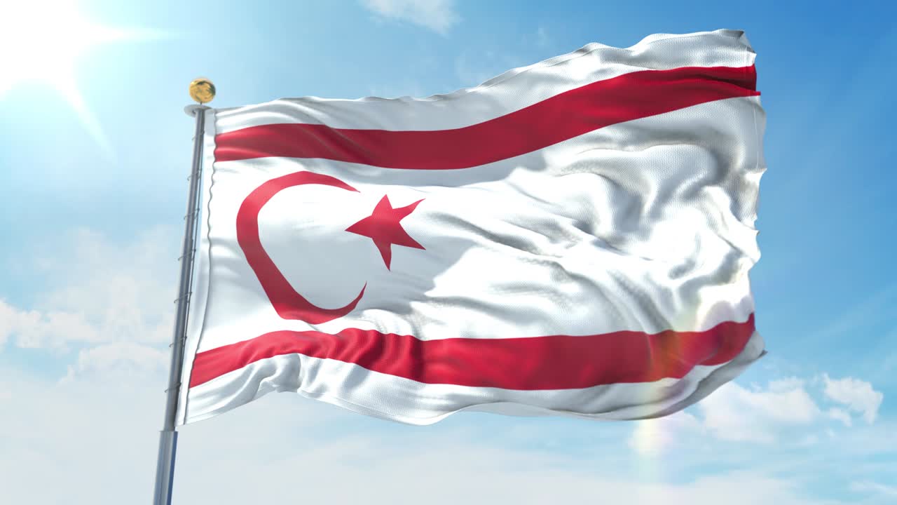 bandera del norte de chipre ondeando en el viento contra el cielo azul profundo. tema nacional, concepto internacional. render 3d bucle sin costuras 4k