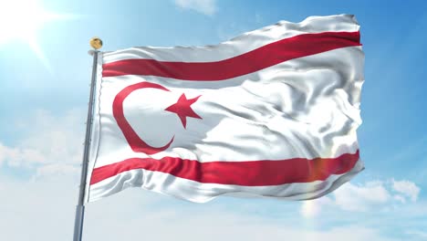 northern cyprus flag waving in the wind against deep blue sky. national theme, international concept. 3d render seamless loop 4k