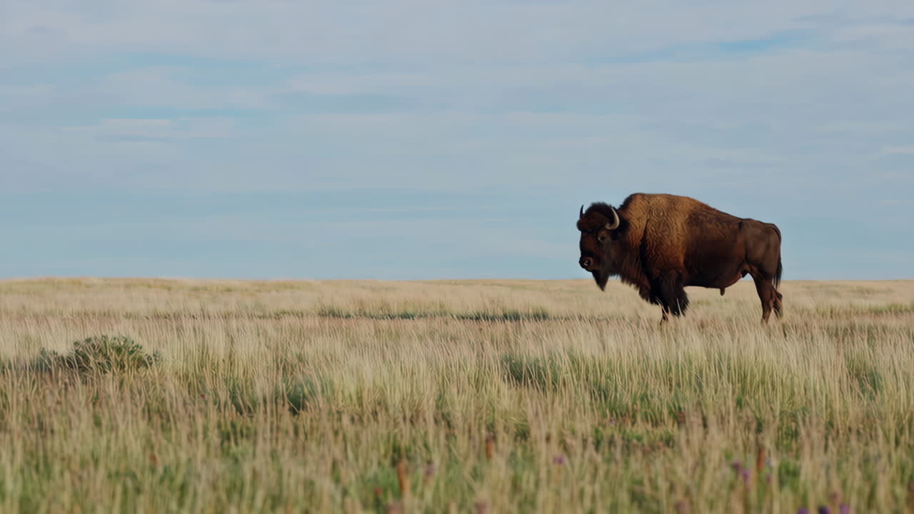 Bison in a Grassy Field