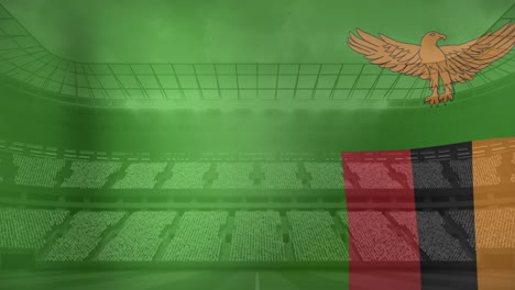 animation of flag of zambia over sports stadium