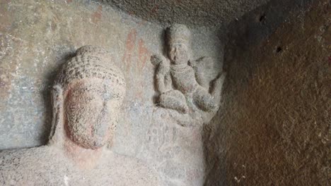 ancient carvings at pandav leni caves in nashik, india - close up