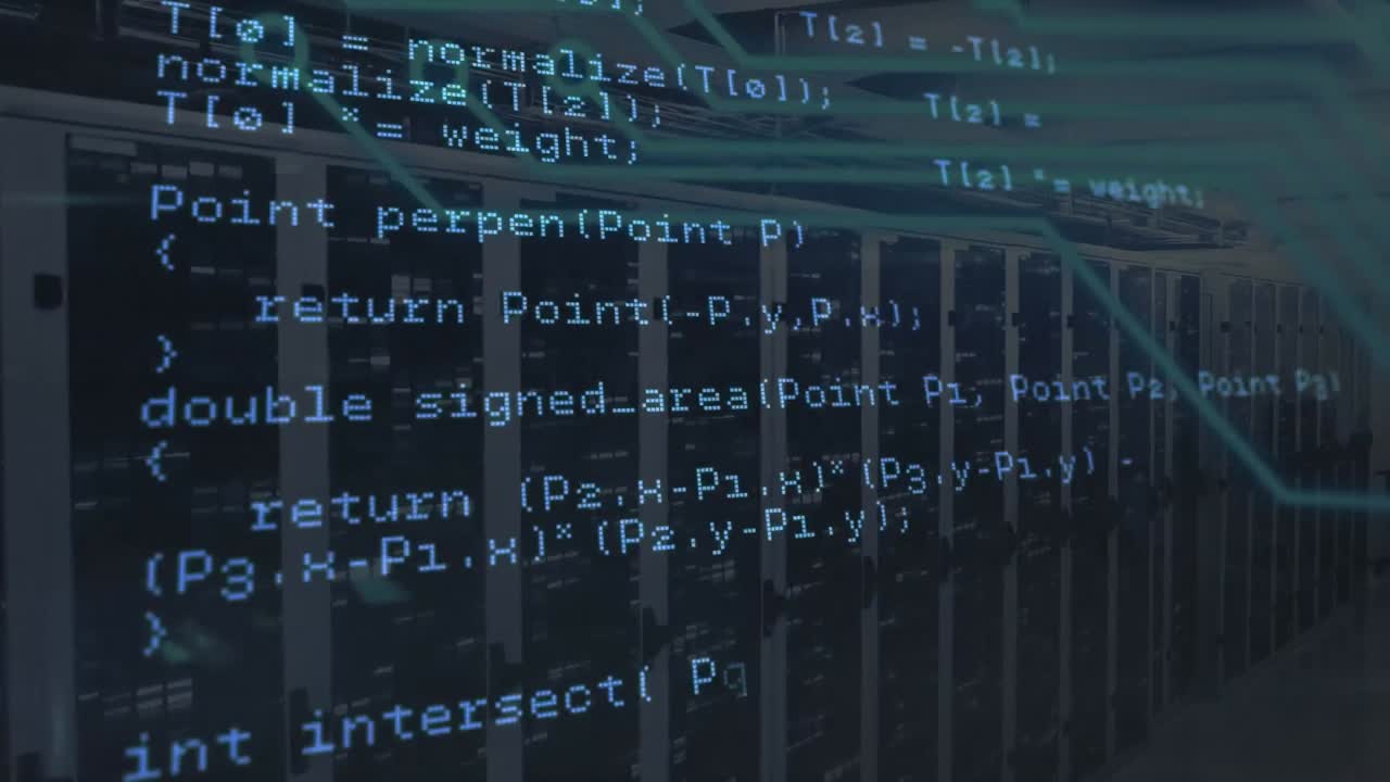Animation of data processing in blue over servers