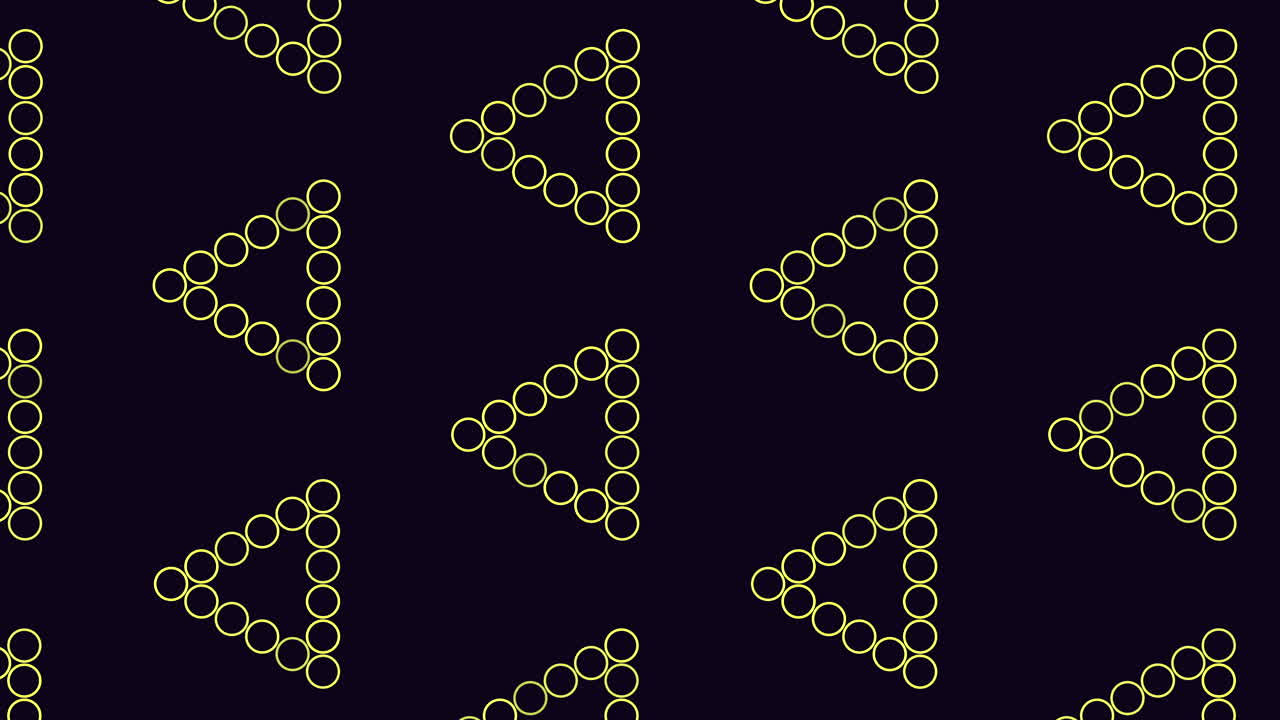 Neon futuristic triangles pattern with rainbow rings on black gradient