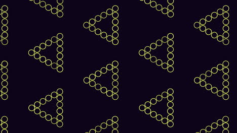 Neon futuristic triangles pattern with rainbow rings on black gradient