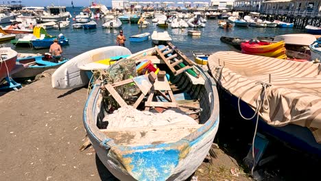 old boat and colorful harbor scene