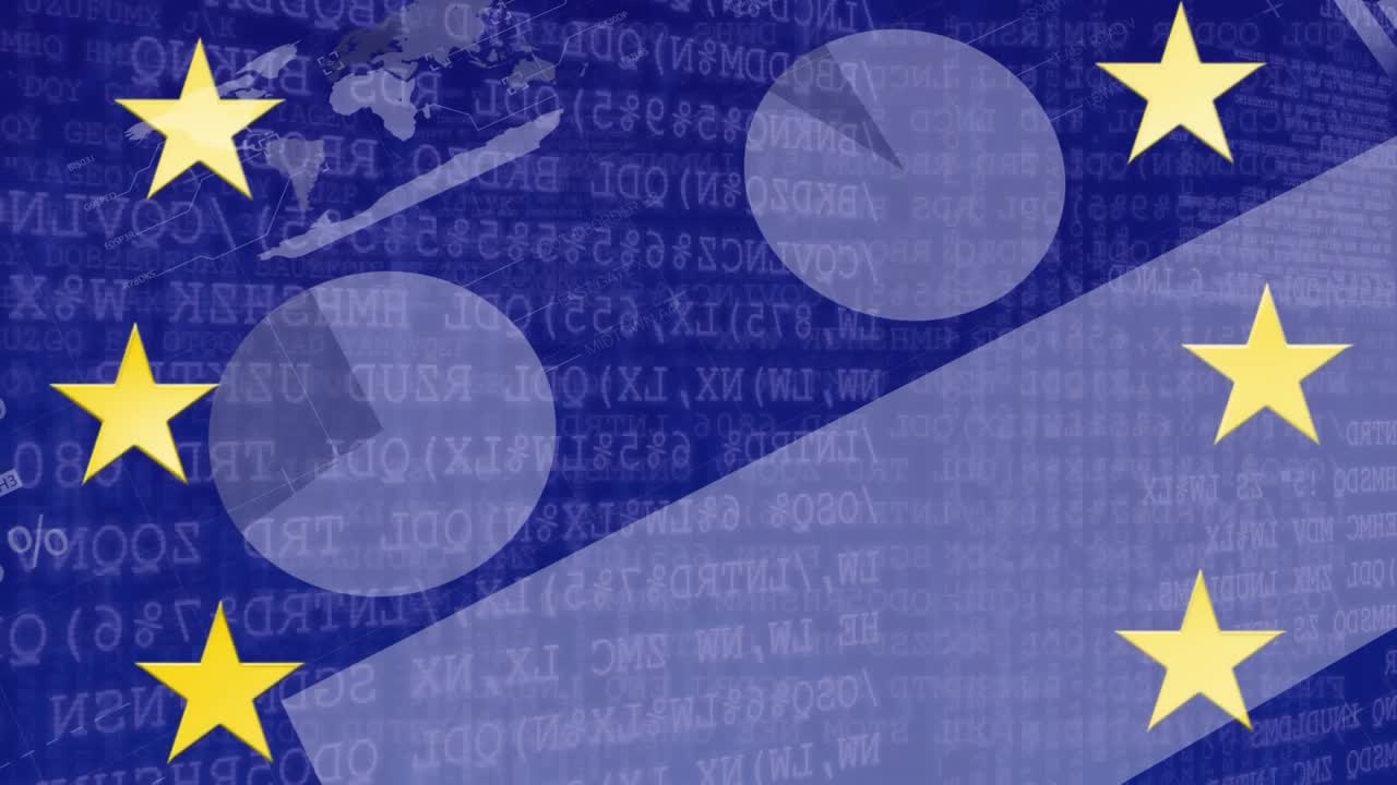 Animazione di elaborazione dati su bandiera UE