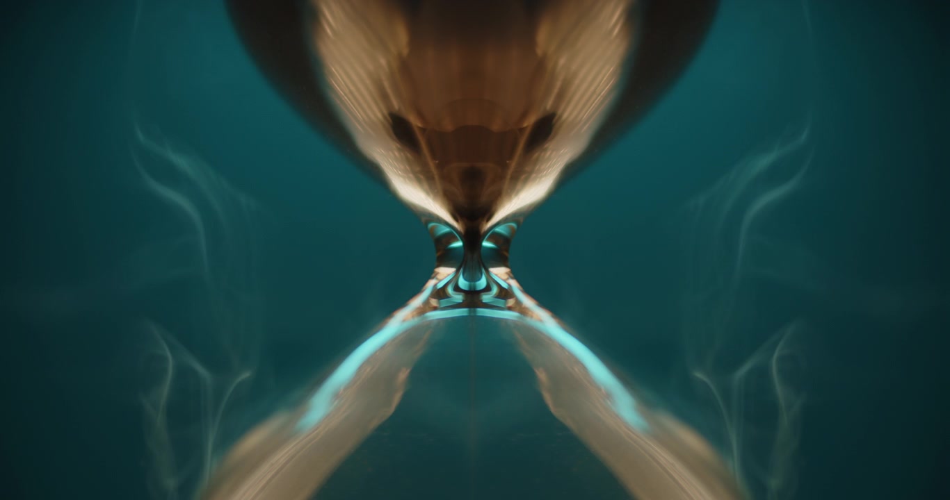 Smoke wrapping a glossy hourglass