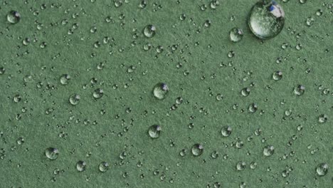 Micro-video-of-close-up-of-water-drops-with-copy-space-on-green-background