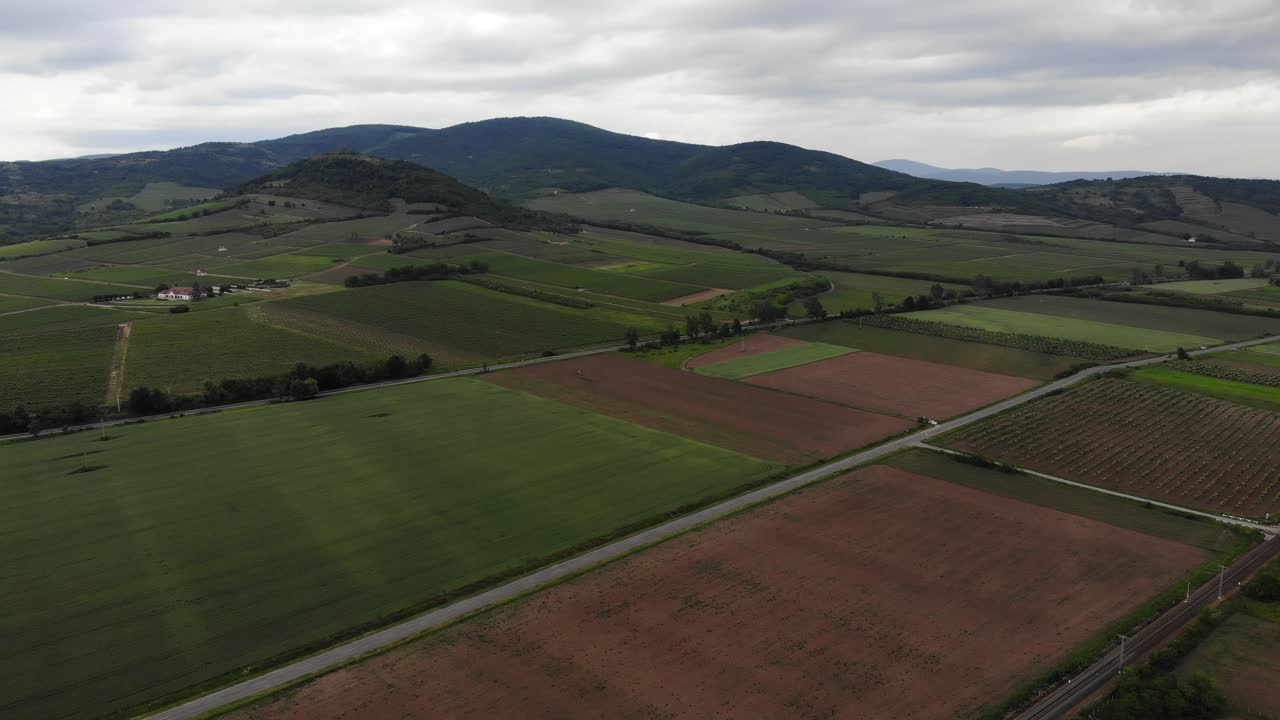 Aerial View Of Fields And Hills Of Tokay, Hungary