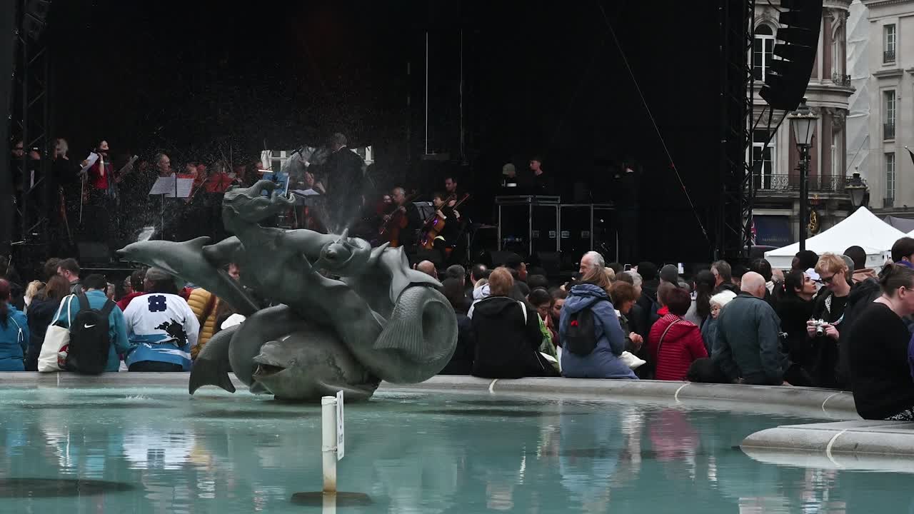 The Fountain of Trafaglar within Trafalgar Square during the Japan Matsuri, London, United Kingdom
