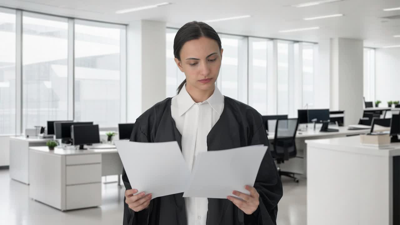 una abogada india seria leyendo archivos de casos