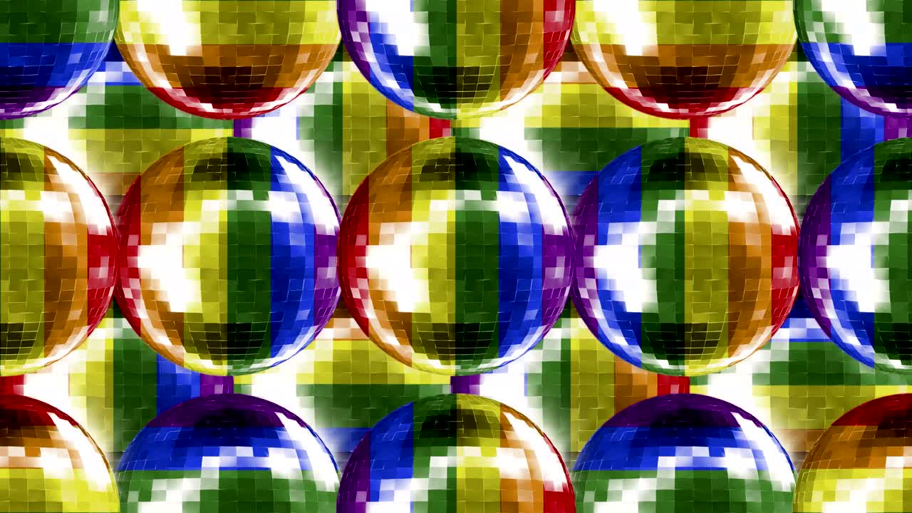 TEXTURE Disco Ball Rainbow B. This footage is loopable and tileable and can create an endless and seamless background. Perfect for VJs, DJs and Disco events to create an ambient wall.