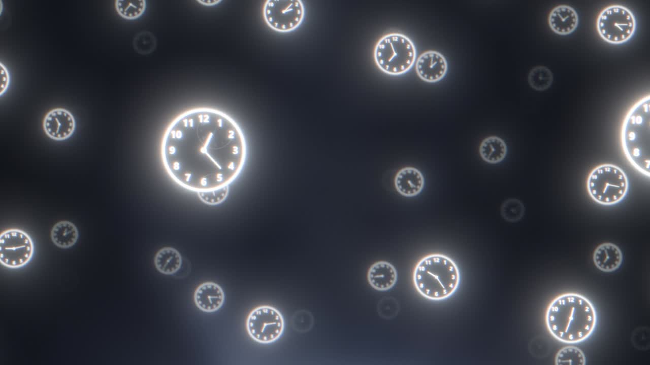 Fly Through Fast Ticking Clocks Run Out of Time Deadline Concept - 4K Seamless Loop Motion Background Animation
