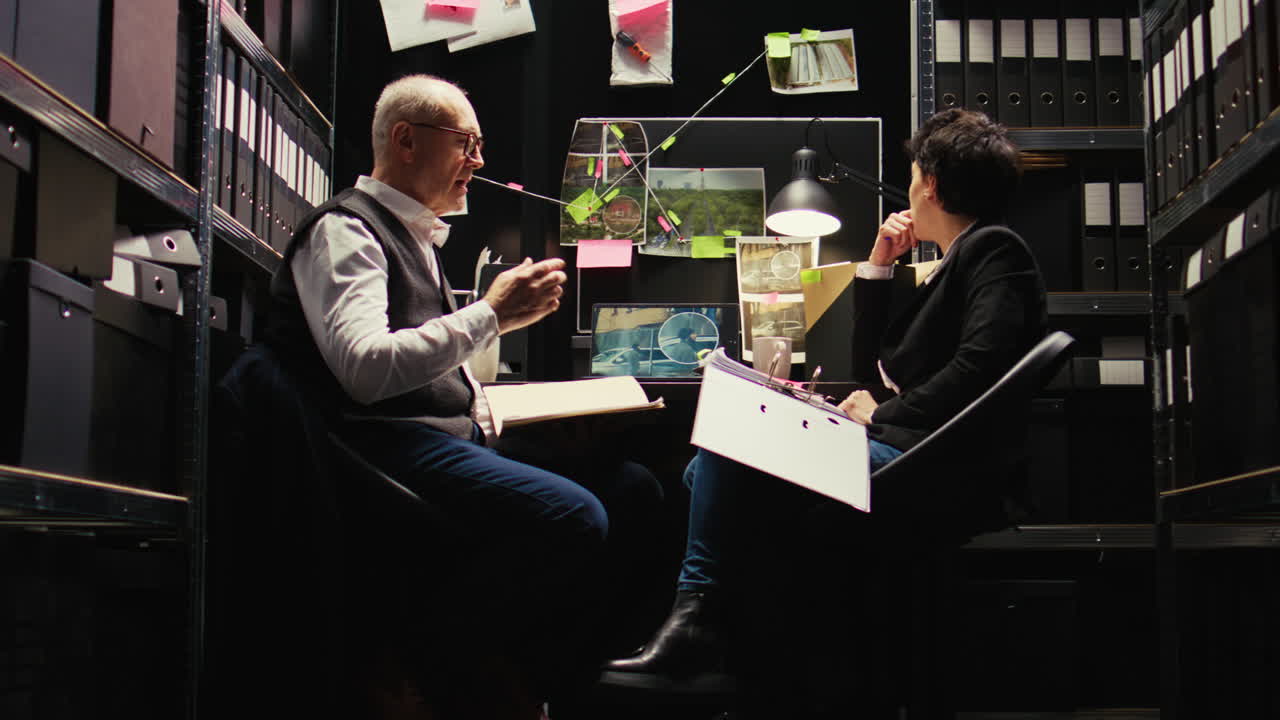 Detectives Collaborating on Investigation in Office