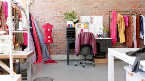 interior of bright fashion studio, slow motion