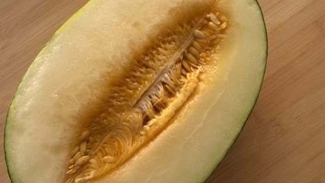 melon cut in half in rotation