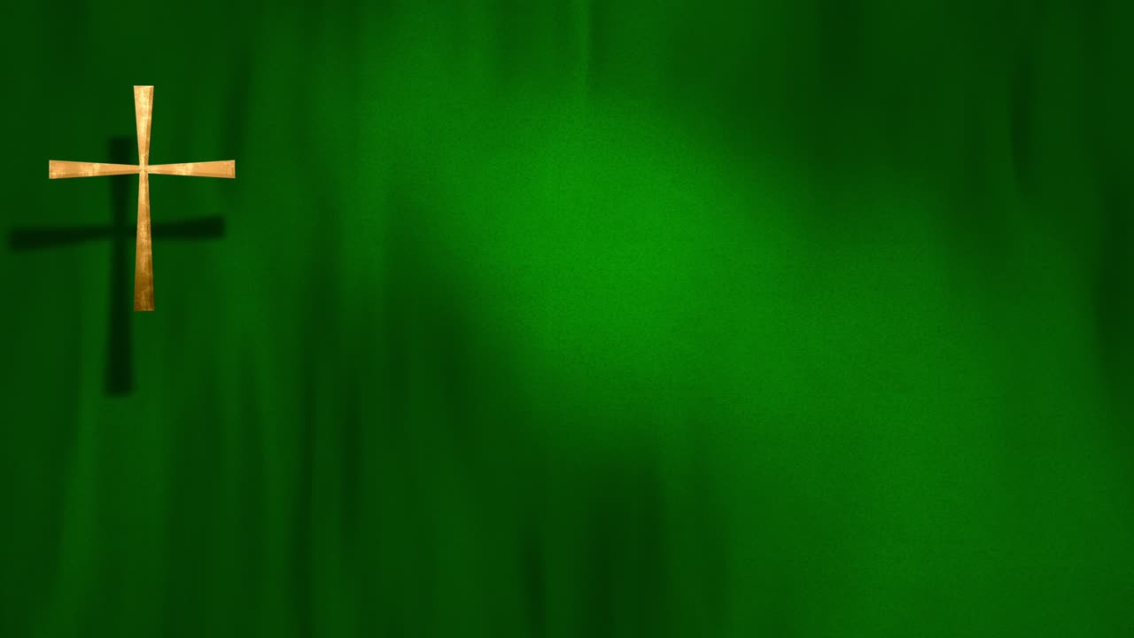 초록색 벨 바탕에 비잔티움 기독교 십자가의 발을 흔들고 있는 풀 프레임