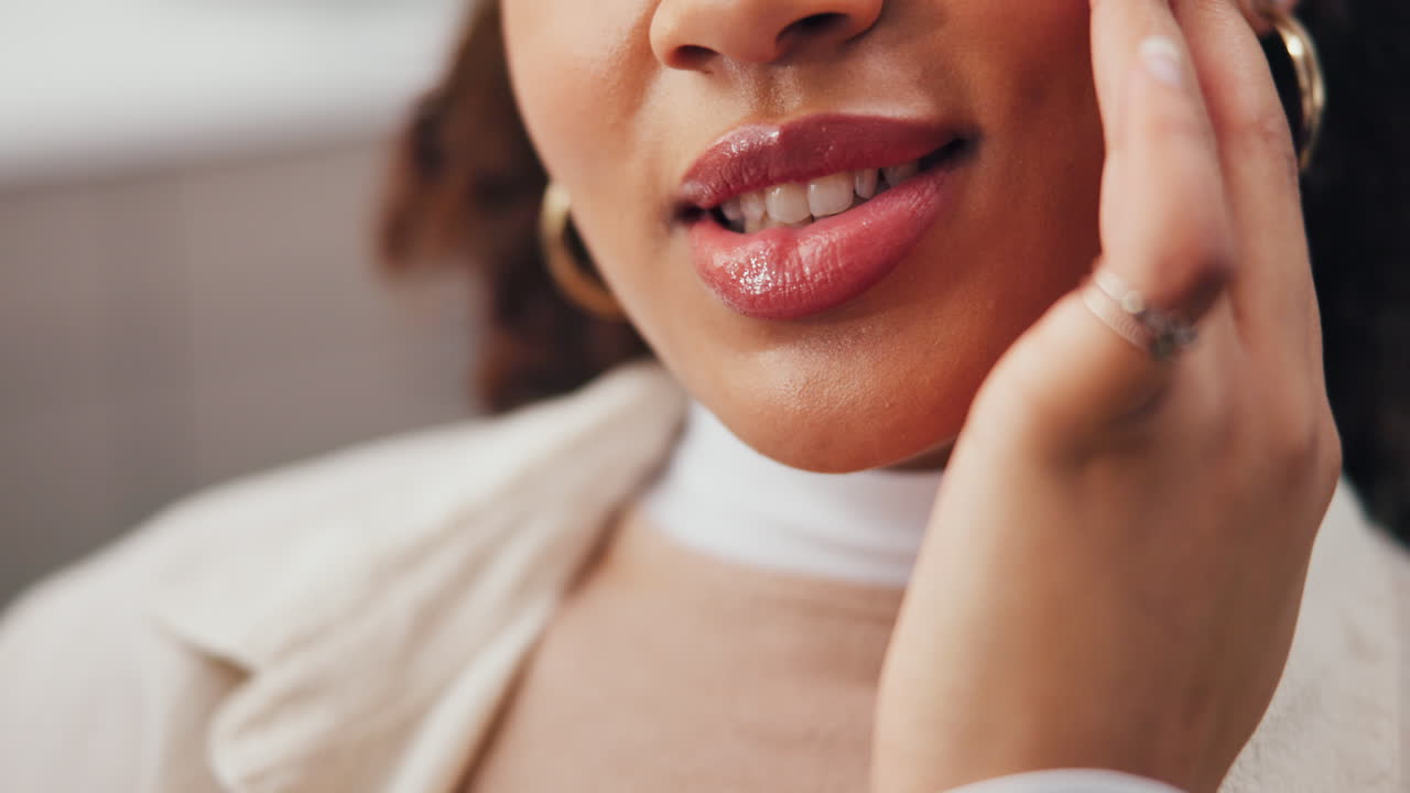 rostro de la mujer de cerca con la mano en la mejilla