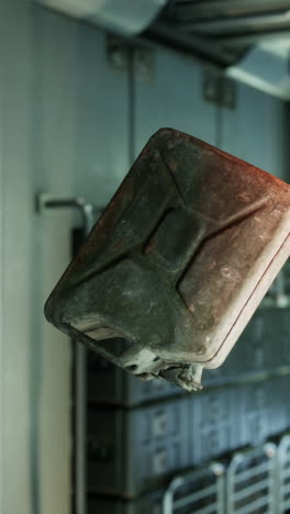 rusty jerrycan in a military setting