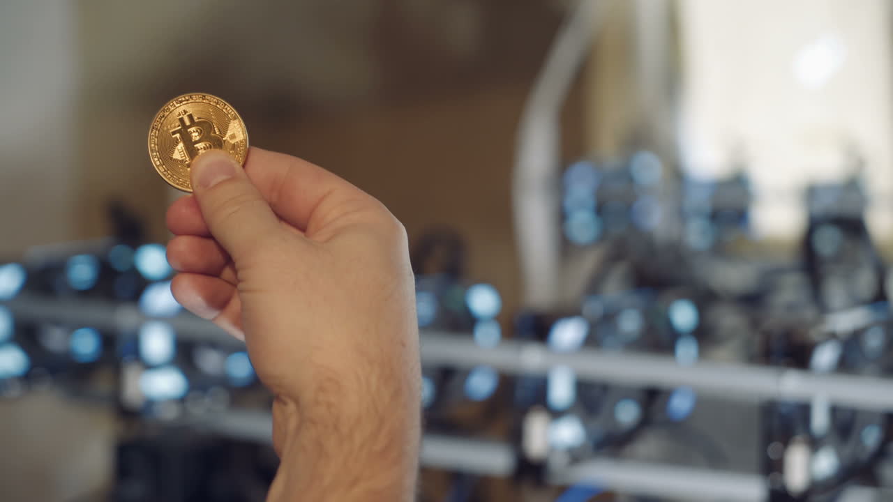 Symbol of cryptocurrency. Bitcoin. Concept of mining. Electronic virtual money