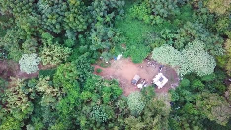 aerial view of a home made shack squatter surrounded by bushes on the bluff in durban south africa