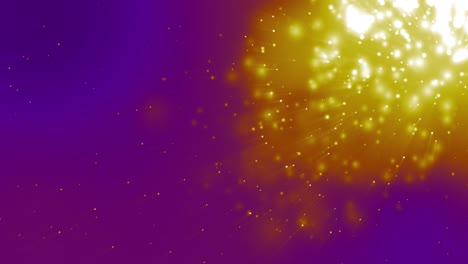 Leuchtende-Gelbe-Partikel,-Die-Auf-Violettem-Hintergrund-Nach-Unten-Schweben