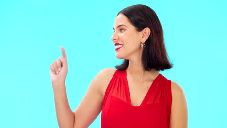 mujer, señalando y pasos de estudio con cómo