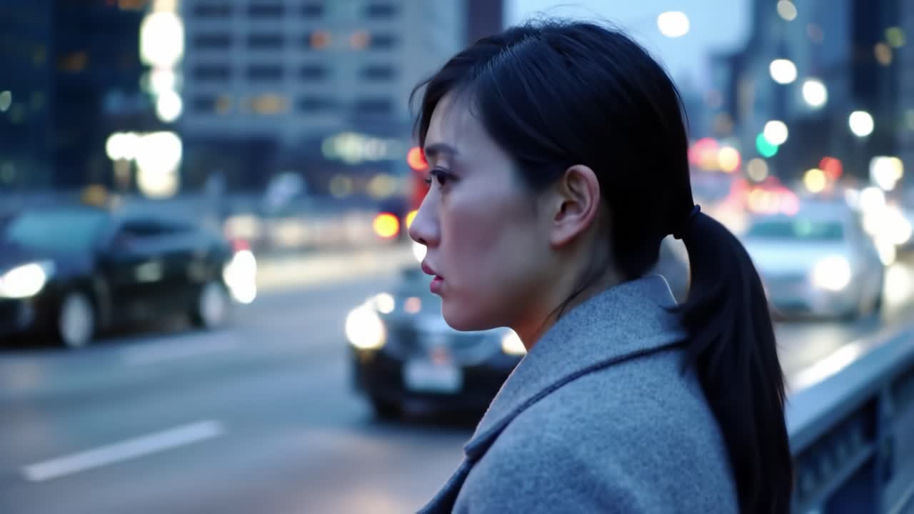 Woman in the City at Night