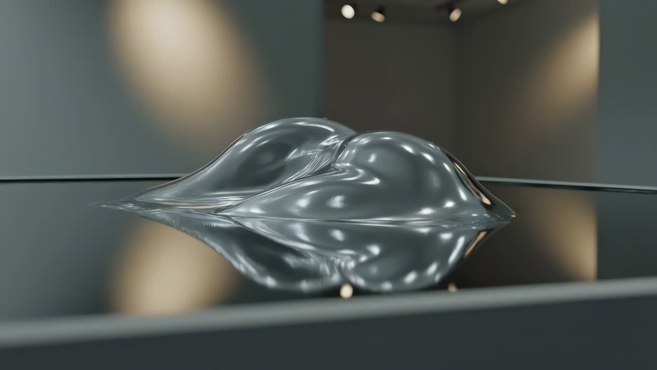Abstract Metallic Fluid Sculpture in an Art Gallery
