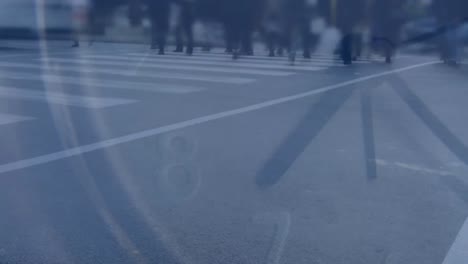 animation of clock over diverse people walking on street