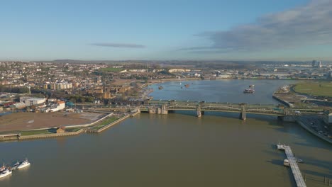 drone panorama view of rochester bridge and medway river