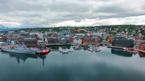 View-of-a-marina-in-Tromso,-North-Norway