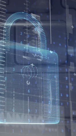 Animation of security padlock and data processing over navy background