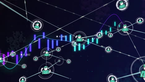 animación del procesamiento de datos financieros a través de una red de conexiones con iconos