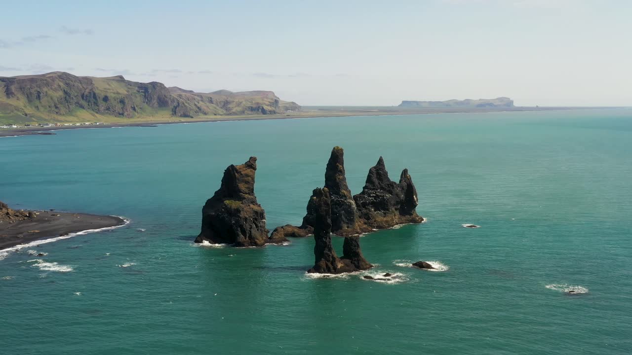 Drone footage of the Reynisdrangar cliffs in Iceland