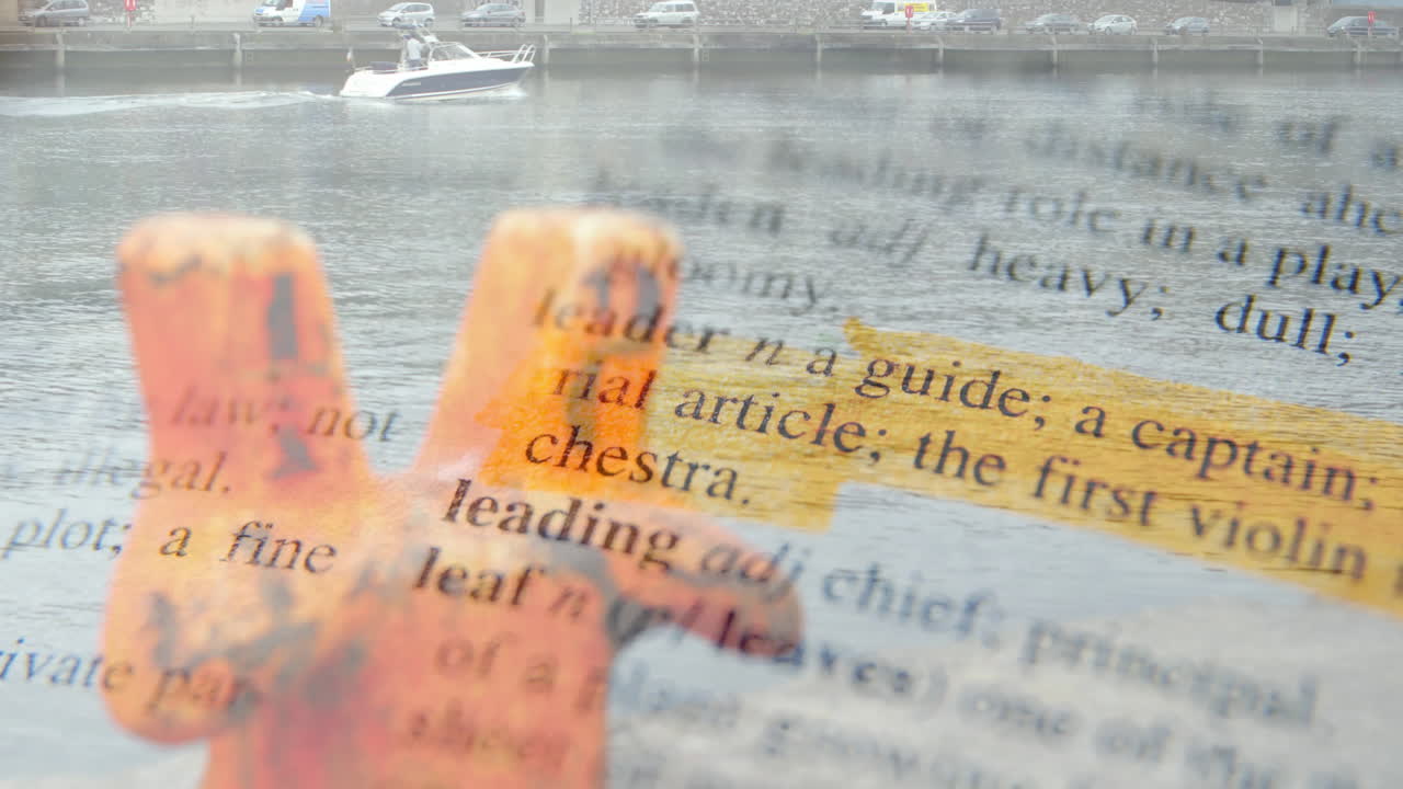 강에서 배 위의 리더 애니메이션의 강조 된 사전 정의