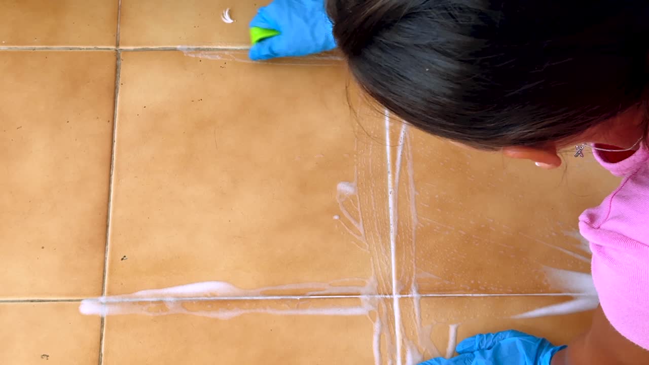 Cleaning Tile Floor with Gloves