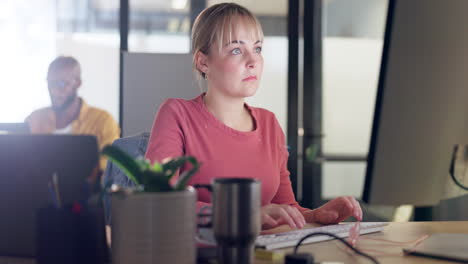 Creative-woman,-laptop-and-computer-in-marketing